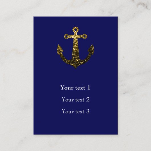 Goudfaux sparkles Anchor navy blue Personaliseer Visitekaartje (Voorkant)