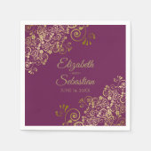  goudFiligree Elegant Cassis Paars Wedding Servet (Voorkant)