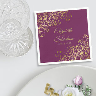  goudFiligree Elegant Cassis Paars Wedding Servet