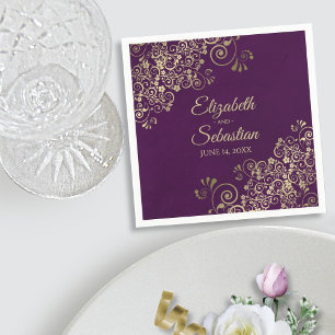  goudFiligree Elegant Plum Paars Wedding Servet