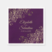  goudFiligree Elegant Plum Paars Wedding Servet (Voorkant)
