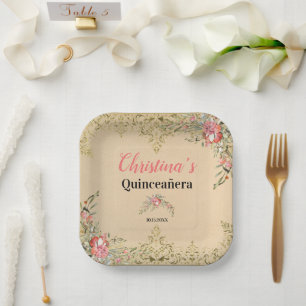  goudflora Quinceañera Birthday Papieren Bordje