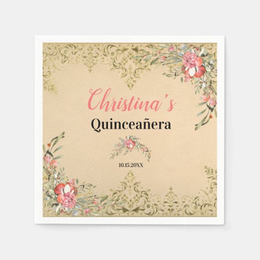  goudflora Quinceañera Birthday Servet (Voorkant)
