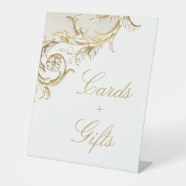  goudfloral Damask-kaarten Gifts Wedding Reclamebord Met Voetstuk