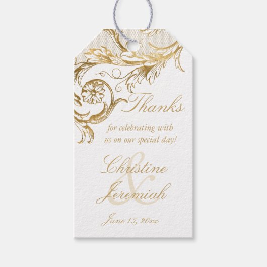  goudfloral Damask Wedding Hartelijk dank Cadeaulabel (Voorkant)