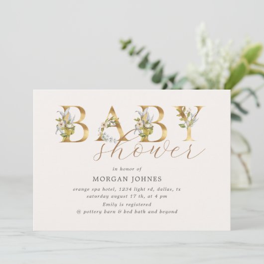 goudflorale baby showers uitnodiging (Staand voorkant)