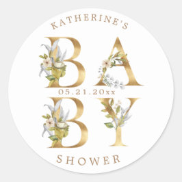 goudflorale letters baby shower monogram klassiek ronde sticker