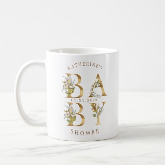 goudflorale letters baby shower monogram koffiemok (Links)