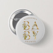 goudflorale letters baby shower monogram ronde button 5,7 cm (Voorkant /achterkant)