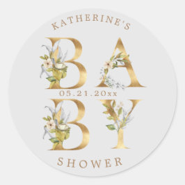 goudflorale letters baby shower monogram ronde sticker