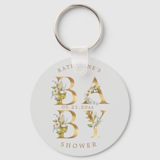 goudflorale letters baby shower monogram sleutelhanger (Voorkant)