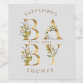 goudflorale letters baby shower monogram wijn etiket (Enkel label)