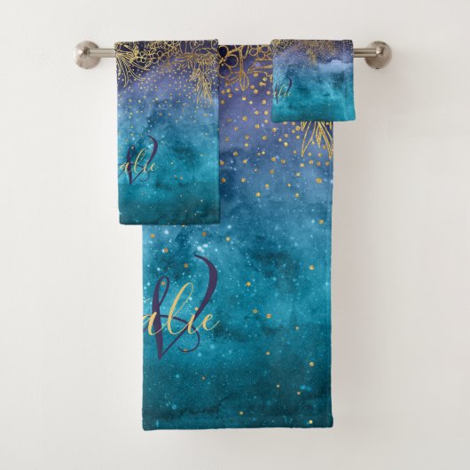 Goudflorale mandala en confetti afbeelding bad handdoek (Insitu)