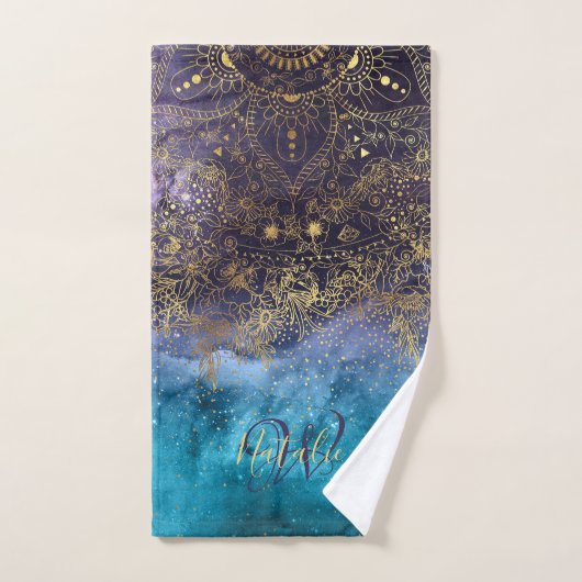 Goudflorale mandala en confetti afbeelding bad handdoek (Handdoek)