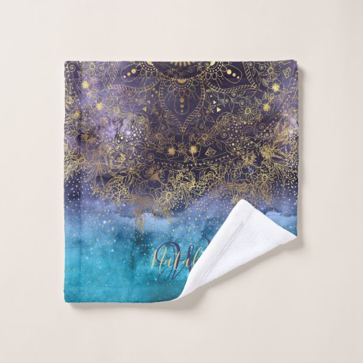 Goudflorale mandala en confetti afbeelding bad handdoek (Wasdoekje)