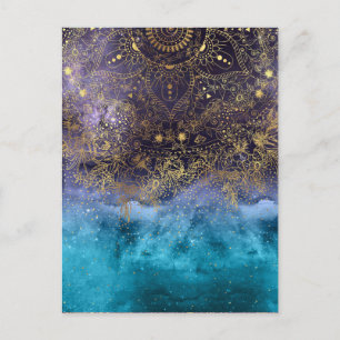 Goudflorale mandala en confetti afbeelding briefkaart