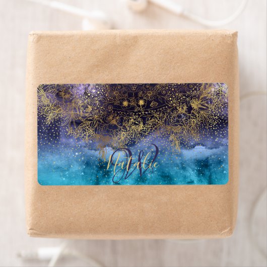 Goudflorale mandala en confetti afbeelding etiket (Insitu)