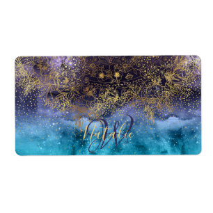 Goudflorale mandala en confetti afbeelding etiket