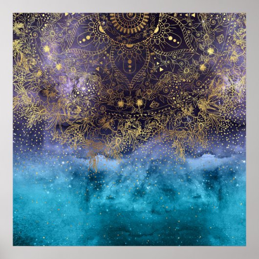 Goudflorale mandala en confetti afbeelding poster (Voorkant)