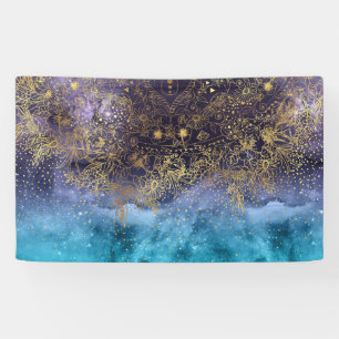 Goudflorale mandala en confetti afbeelding spandoek