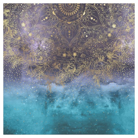 Goudflorale mandala en confetti afbeelding stof (Swatch)