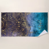 Goudflorale mandala en confetti afbeelding strandlaken (Voorkant)