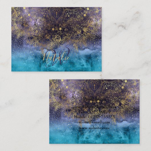 Goudflorale mandala en confetti afbeelding visitekaartje (Voorkant / Achterkant)
