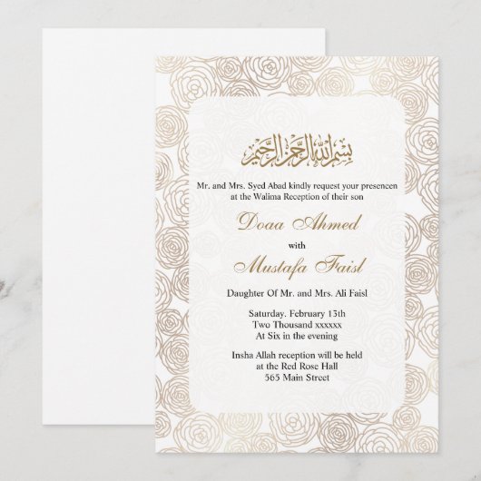 goudflorale moslimtrouwuitnodiging kaart (Voorkant / Achterkant)