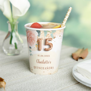 goudfloralen van het roos van Quinceanera glitter  Papieren Bekers