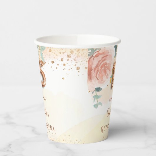 goudfloralen van het roos van Quinceanera glitter  Papieren Bekers (Links)