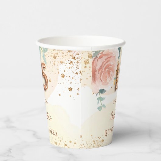 goudfloralen van het roos van Quinceanera glitter  Papieren Bekers (Rechts)