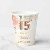 goudfloralen van het roos van Quinceanera glitter Papieren Bekers (Voorkant)