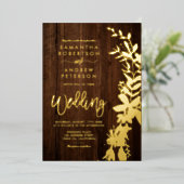 goudfloreus met bruin bruin hout folie uitnodiging (Staand Voorkant)