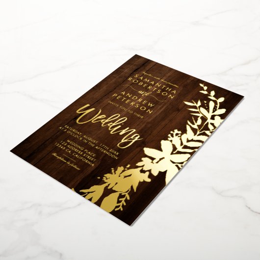 goudfloreus met bruin bruin hout folie uitnodiging (Gedraaid)