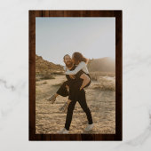 goudfloreus met bruin bruin hout folie uitnodiging (Achterkant)