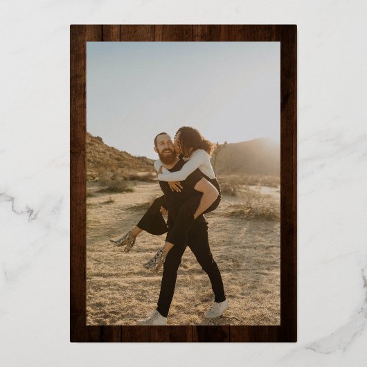 goudfloreus met bruin bruin hout folie uitnodiging (Achterkant)