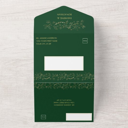 goudflorzen zwemmen op donkergroen huwelijk | all in one uitnodiging (Buitenkant)