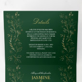 goudflorzen zwemmen op donkergroen huwelijk drieluik uitnodiging (Binnenzijde eerst)