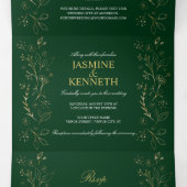 goudflorzen zwemmen op donkergroen huwelijk drieluik uitnodiging (Binnenkant midden)