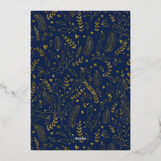 Goudfolie 5 Fotofamilie Collage Blue Vakantie Kaar Folie Uitnodiging (Achterkant)