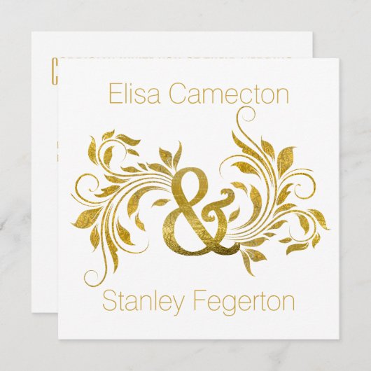 Goudfolie ampersand bloeien bloemenbruiloft kaart (Voorkant / Achterkant)