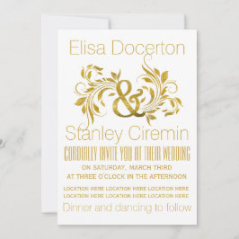 Goudfolie ampersand en rolblad florale bruiloft kaart