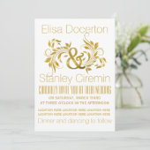 Goudfolie ampersand en rolblad florale bruiloft kaart (Staand voorkant)