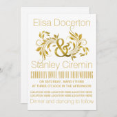 Goudfolie ampersand en rolblad florale bruiloft kaart (Voorkant / Achterkant)