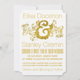 Goudfolie ampersand en rolblad florale bruiloft kaart