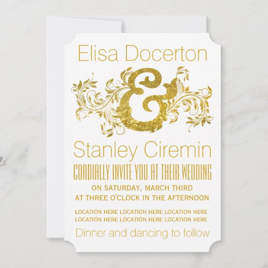 Goudfolie ampersand en rolblad florale bruiloft kaart (Voorkant)