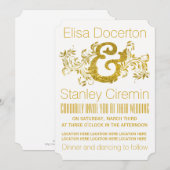 Goudfolie ampersand en rolblad florale bruiloft kaart (Voorkant / Achterkant)