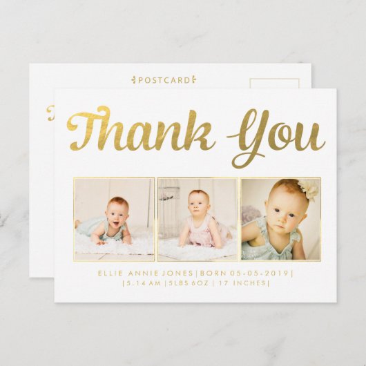 Goudfolie Baby Dank u Foto Lijst Briefkaart (Voorkant / Achterkant)