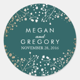Goudfolie Baby's Breath Blauwgroen bruiloft Ronde Sticker