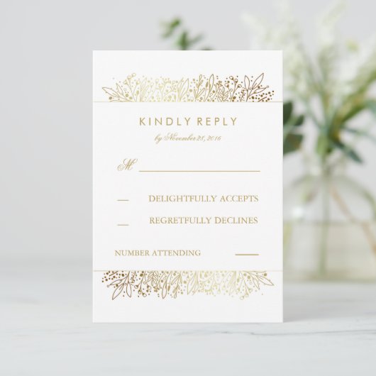 Goudfolie Baby's Breath Bloemen Bruiloft RSVP Kaar (Staand voorkant)
